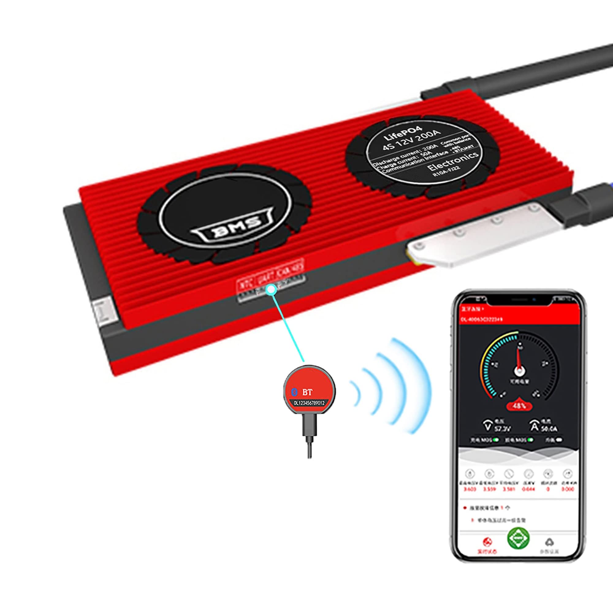 bhNGlp-QfqSmart BMS LiFePO4 12s 36V 30A~500A, PCB Protection Board,Battery Protection Module BMS,with BT+NTC+CAN+485+UART+Equalization Cable, for 18650 Battery Pack