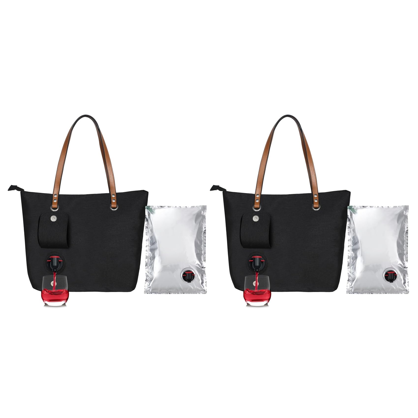 Vjsujehgy 2X Wine Tote Bag, Beach Cooler for Travel Gift, Leakproof Insulated Purse Carrier with Hidden Spout Compartments