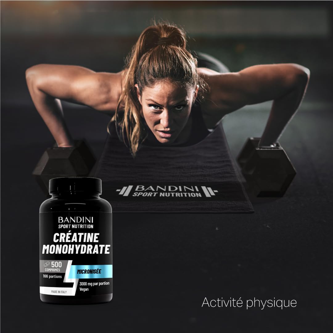 Bandini Créatine Monohydrate 500 Comprimés 3000mg par dose - Augmente les Performances Physiques & la Force Musculaire - Booster Musculation Puissant - Creatine Micronisée 100% Pure & Vegan