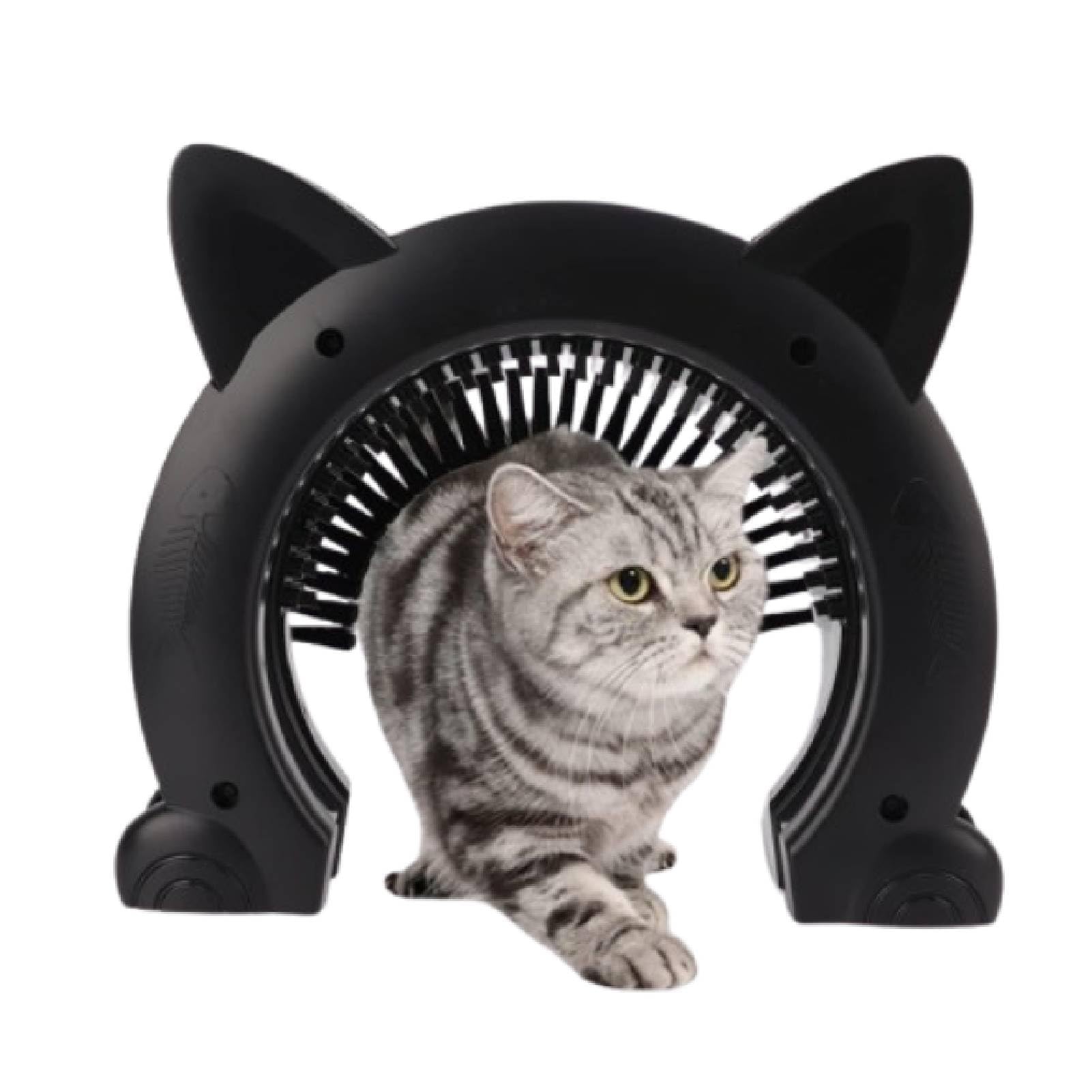 Puerta interior negra para gatos que conecta salones y dormitorios sin dejar pelos