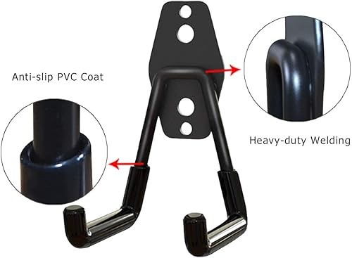 Miniatura 3 de Paquete de 2 ganchos de almacenamiento de garaje, organizador de herramientas de jardín de garaje, ganchos de acero para montaje en pared, ganchos