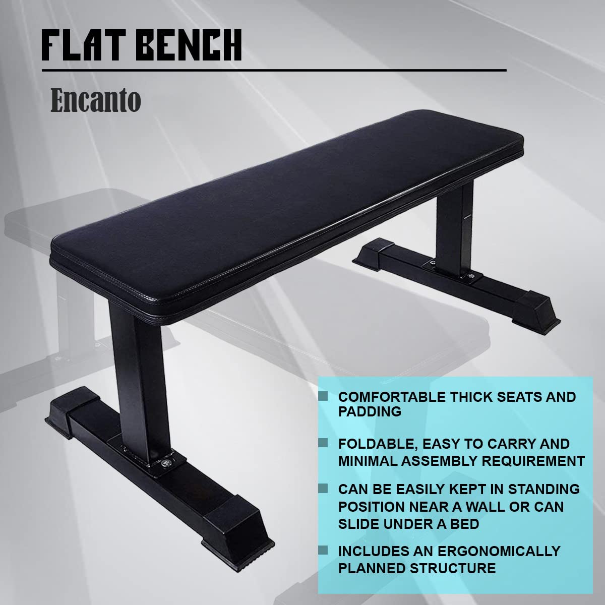 Encanto Flat Weight Bench for Multipurpose Fitness Exercise Gym Workout, Heavy Duty Bench for Home And Gym (Black) Weight Limit: 270 Kg