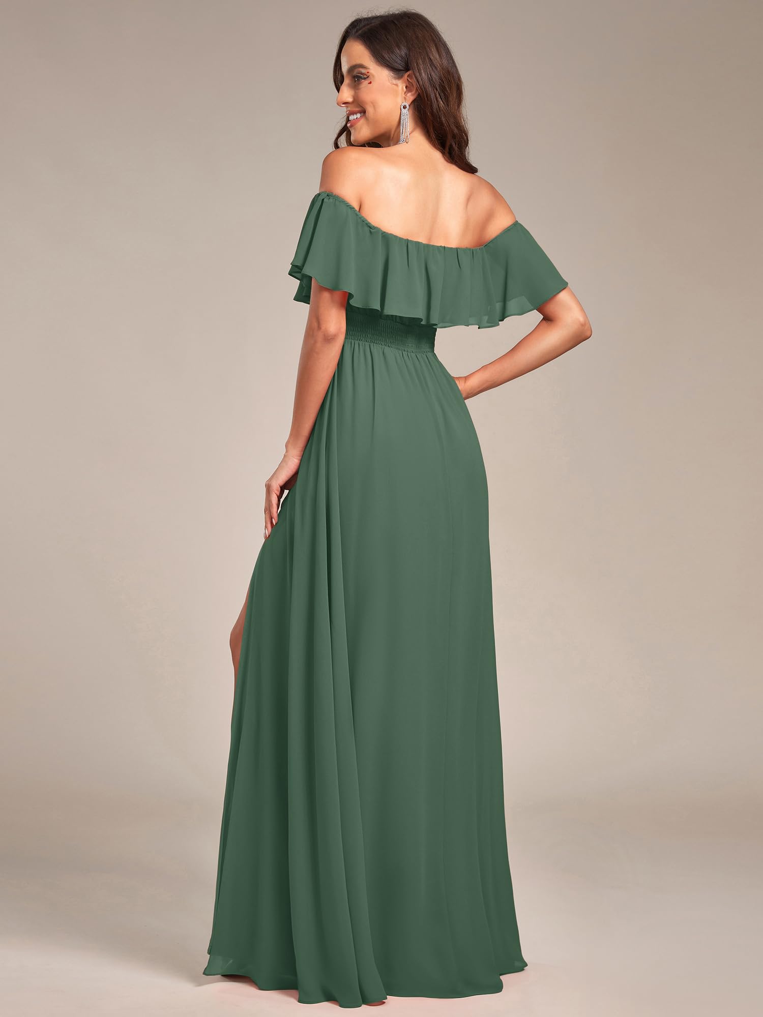Ever-Pretty Vestito da Cerimonia Donna dalla Spalla Linea ad A Chiffon con Spacco con Volantes Stile Impero Lungo 00968