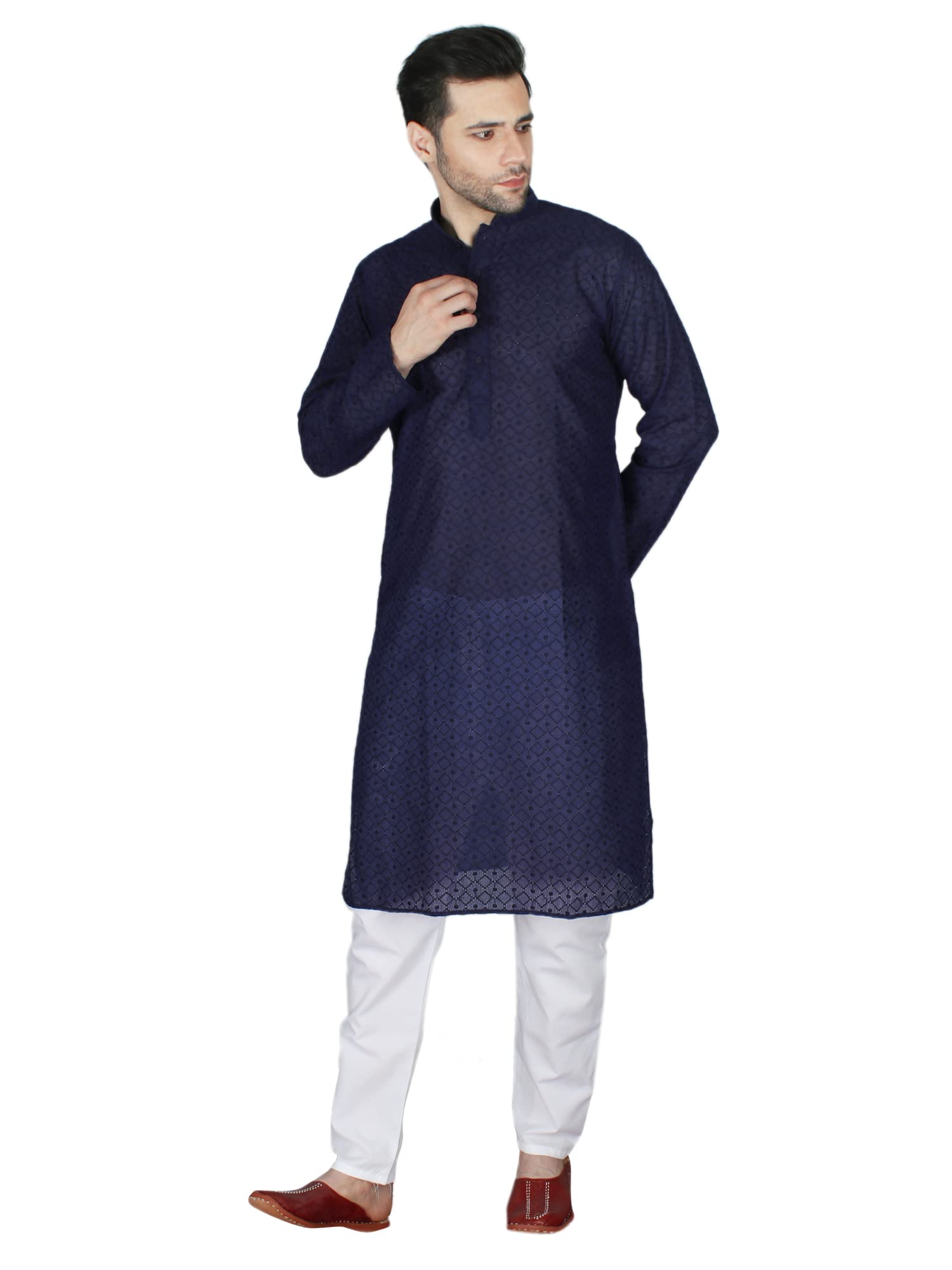 exotic india Midnight-Sail Chikankari Cotton Kurta Pajama Set-picture-50