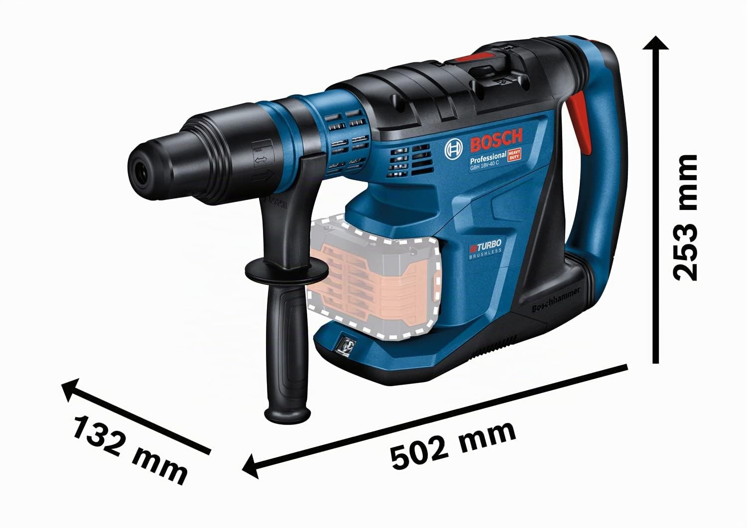 Bosch Professional System 18 V: Akku-Bohrhammer BITURBO GBH 18V-40 C (SDS Max Griff, 9.0 J, L-Box)