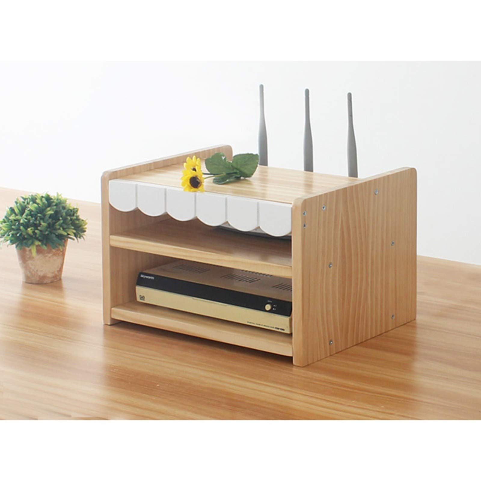Router Aufbewahrungsbox – Massivholz TV Set-Top-Box Rack, Desktop-Regal für Kabelboxen, WLAN-Router, Fernbedienungen, DVD-Player und Modems