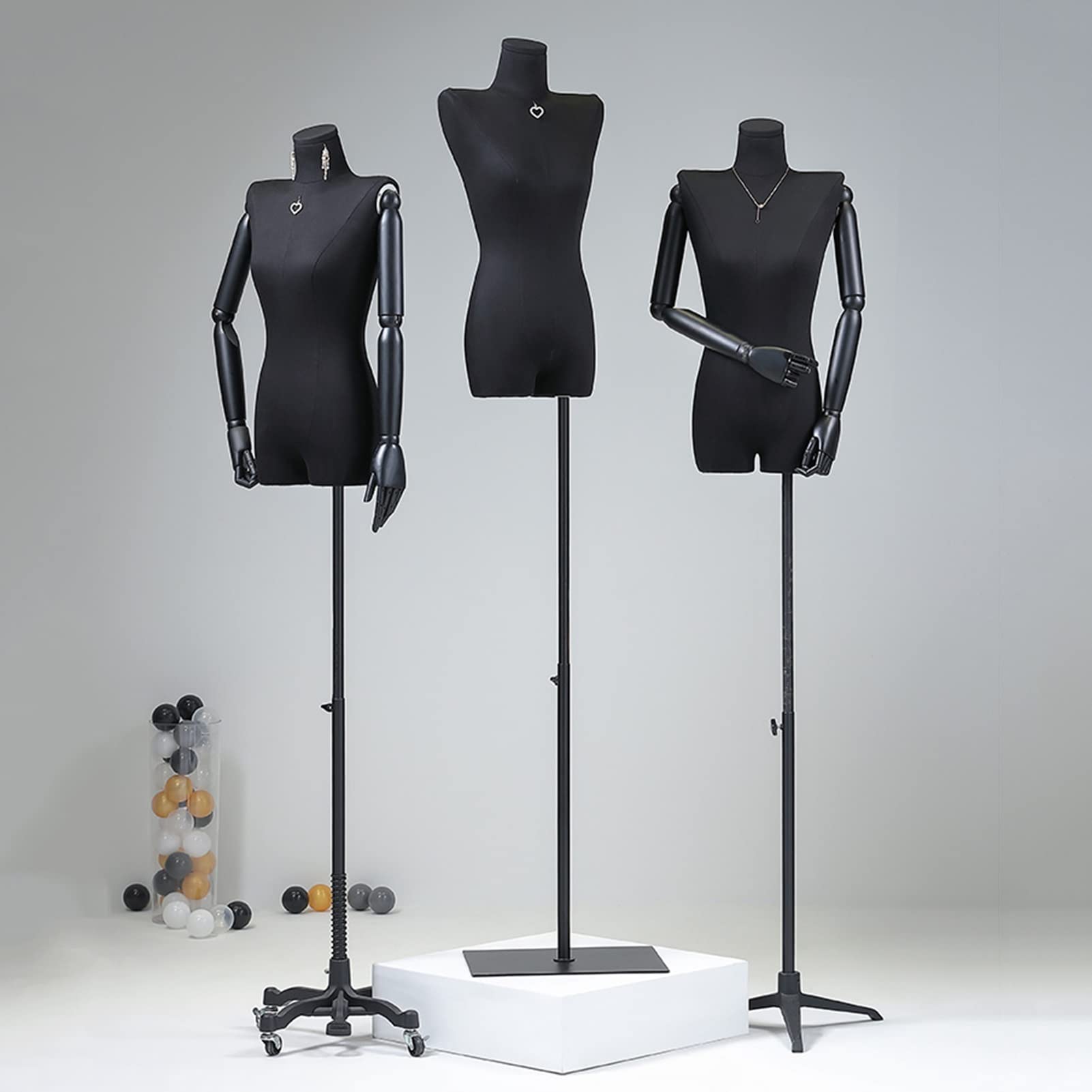 sdneNest Manichino da sarto con busto femminile, busto regolabile, con base universale in metallo, per cucito, vetrina, 2 colori, argento-B