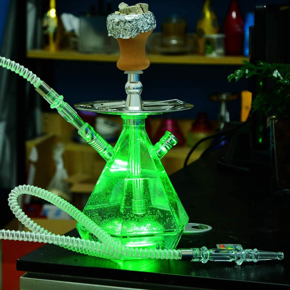 Narghilè Set Narghilè Grande Doppio Pipa, Set Narghilè Acrilico Trasparente Portatile, con Shisha LED Telecomando, 2 Tubi, per Case, Bar, Club, Feste, All'aperto, Hotel, Case