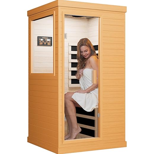 Far Infrared Sauna Home Sauna Spa Room Canadian Hemlock Wood 1200W Indoor Saunas Low EMF 110V with Control Panel and Tempered Glass Door, Room: 35.2 * 27.6 * 61.6Inch