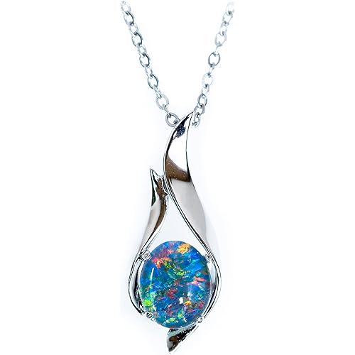 Australian Black Opal Triplet OR Solid Australian White Opal - Fire Opal - 11x8 mm Genuine Australian Opal Necklace Pendant in Sterling Silver Gold Plated Women's Jewelry