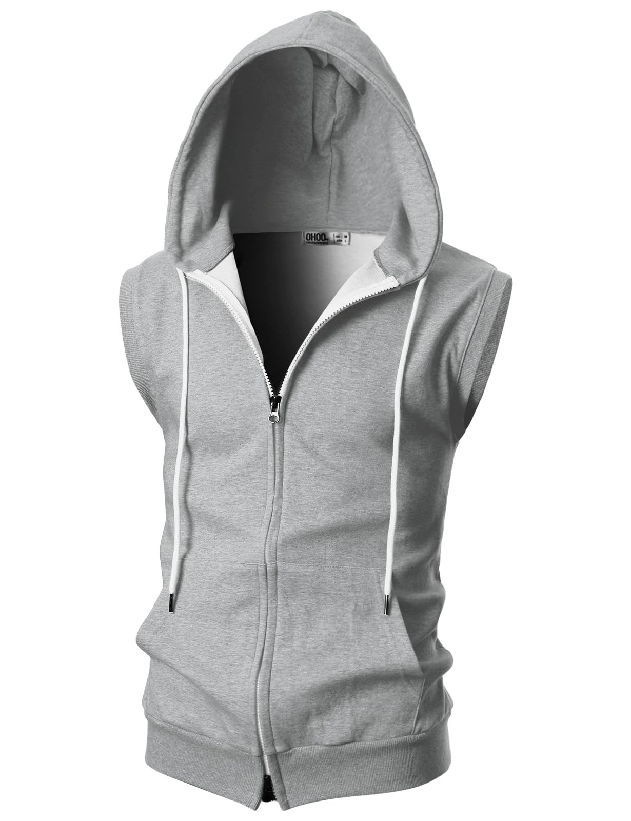 Ohoo Mens Slim Fit Sleeveless Lightweight Zip Up Hooded Sweatshirt Vest Hoodie