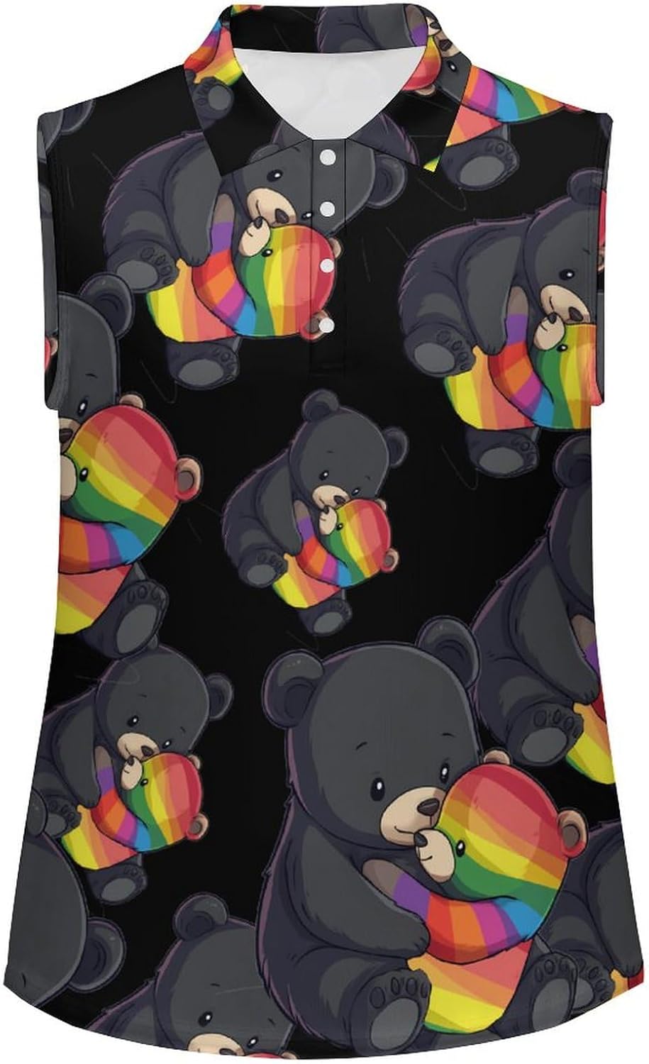 Rainbow Mama Bear Hug Love Womens Golf Shirts Print Polo Shirt Sleeveless Tank Top Casual Work Blouses