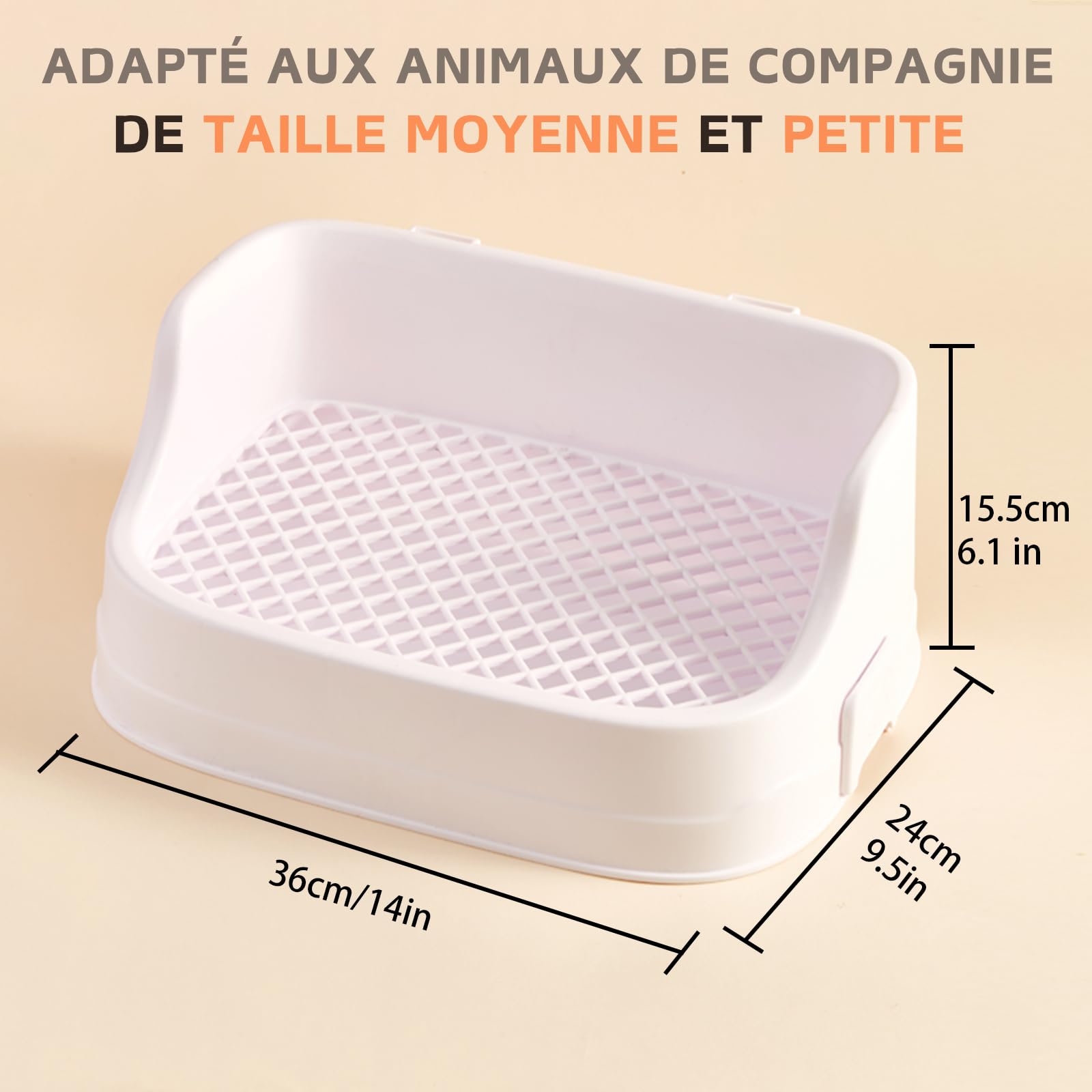 Bac Litiere Lapin, Moyen Litière Toilette Petits Animaux pour Cages Détachable Entraîneur de Pot Grille Corbeille à Litière d'angle pour Lapin Cochon d'Inde Hamster Chinchilla (Blanc)