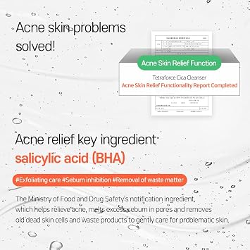 TETRAFORCE Acne Care Foam Cleanser for Calming and Clearing Irritated Skin with Cica Tea Tree Extract Deep Cleansing Face Wash for all Skin types Korean Skincare(150g,5.29oz) K beauty