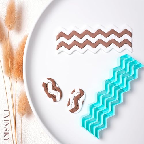 Miniatura 6 de TAINSKY Herramienta de rayas cortadores de arcilla polimérica, fabricante de tableros de cuadros para hacer aretes Jewerl, 5 piezas guía de textura