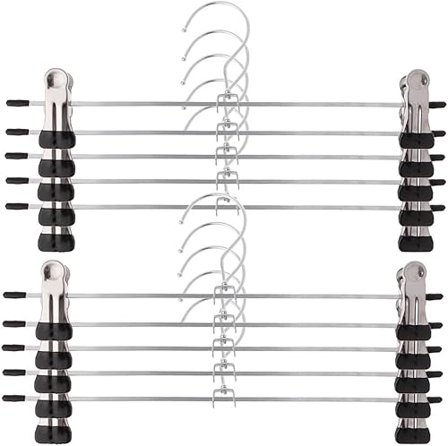 ForHe 10 piezas de acero inoxidable sin deslizar pantalones falda pantalones perchas con 2 clips ajustables, ahorro de espacio