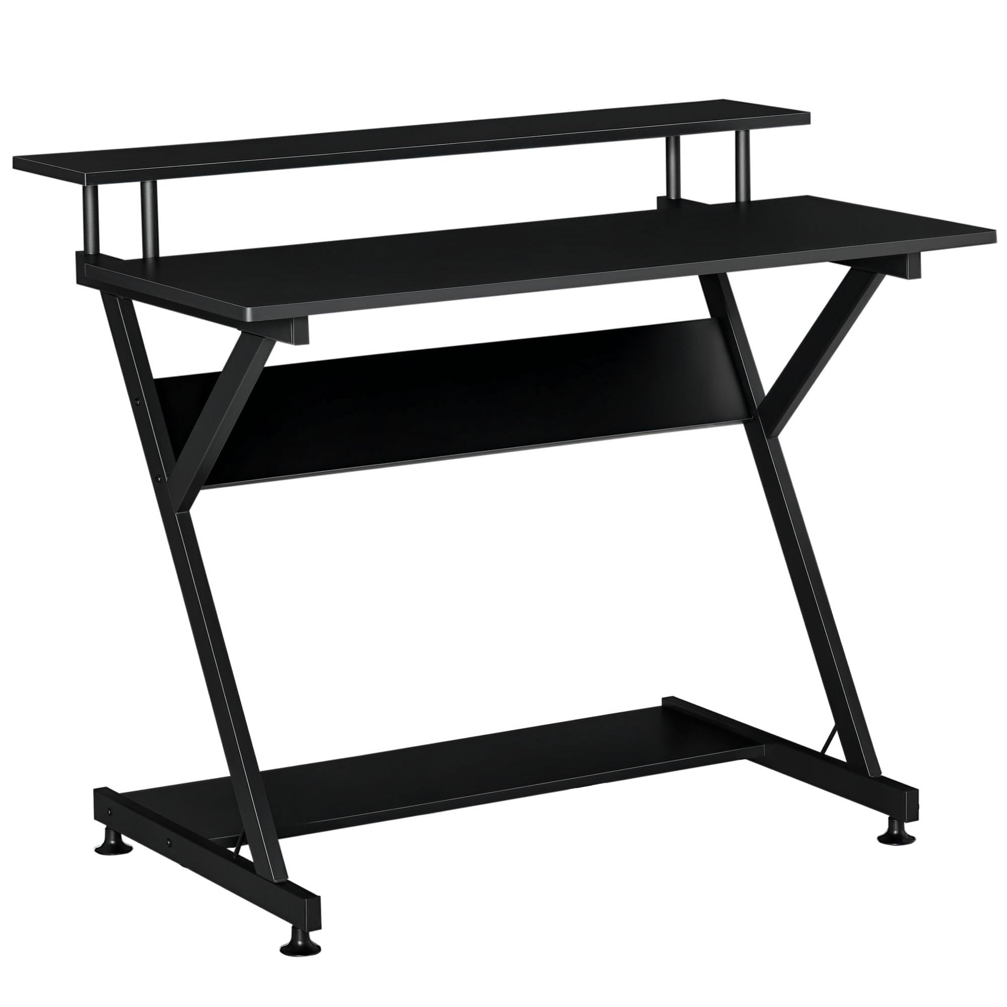 Bureau gaming 100 cm compact bureau informatique noir support écran bois métal
