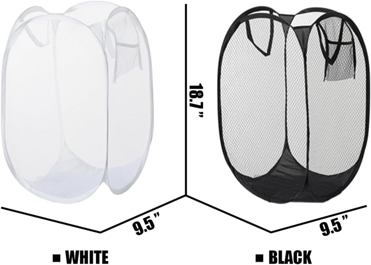 2 PCS Clothes Hampers for Laundry Stackable Divided Baskets Lightweight Room Collapsible Storage Bin 2 Packs Mesh Bags for Home, Dorm, Travel, Camping (Black & White)