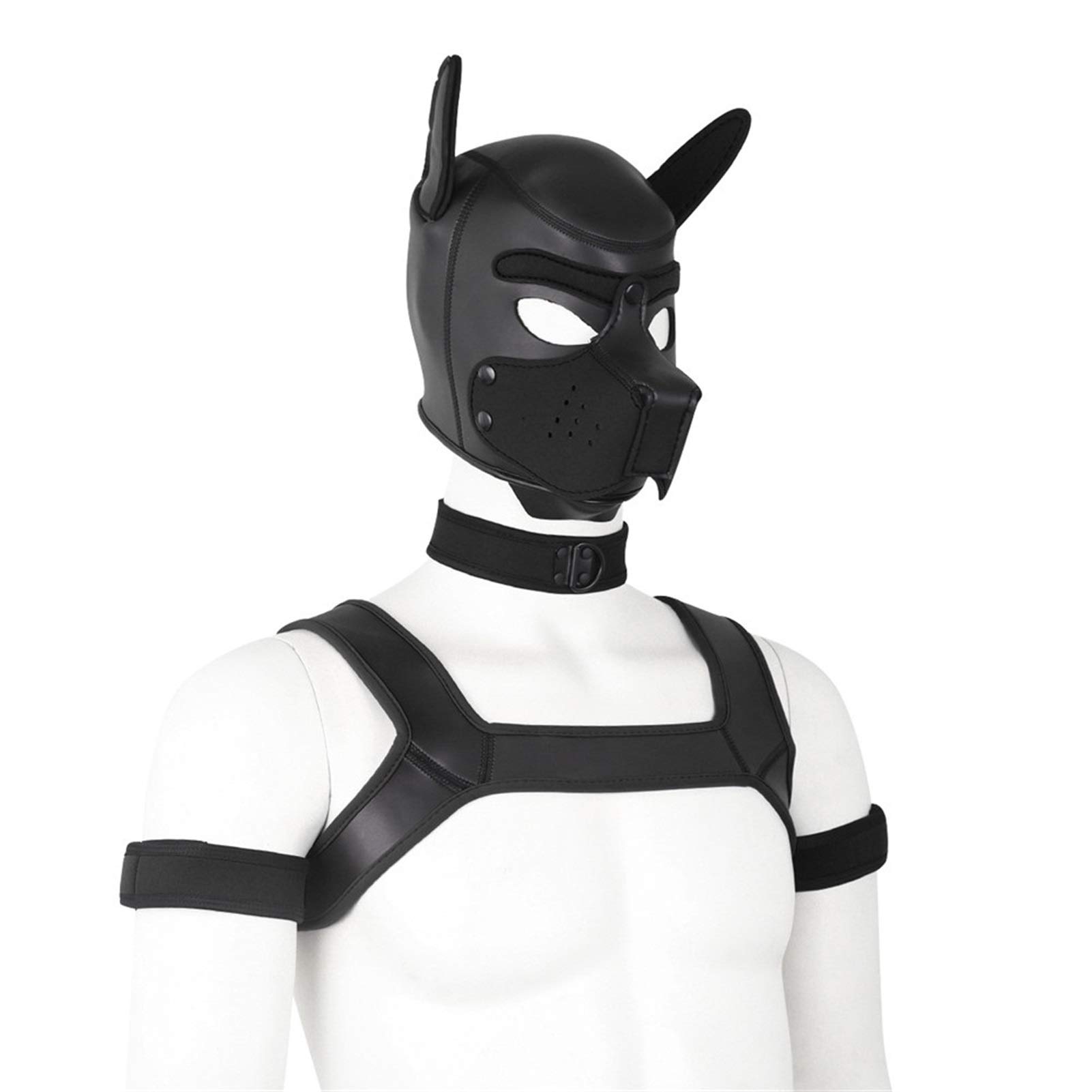 Maschera per cani in morbido lattice con orecchie, maschera per cuccioli per cosplay party (maschera, collare, bracciale, cinturino) (colore: nero, taglia: X-Large)