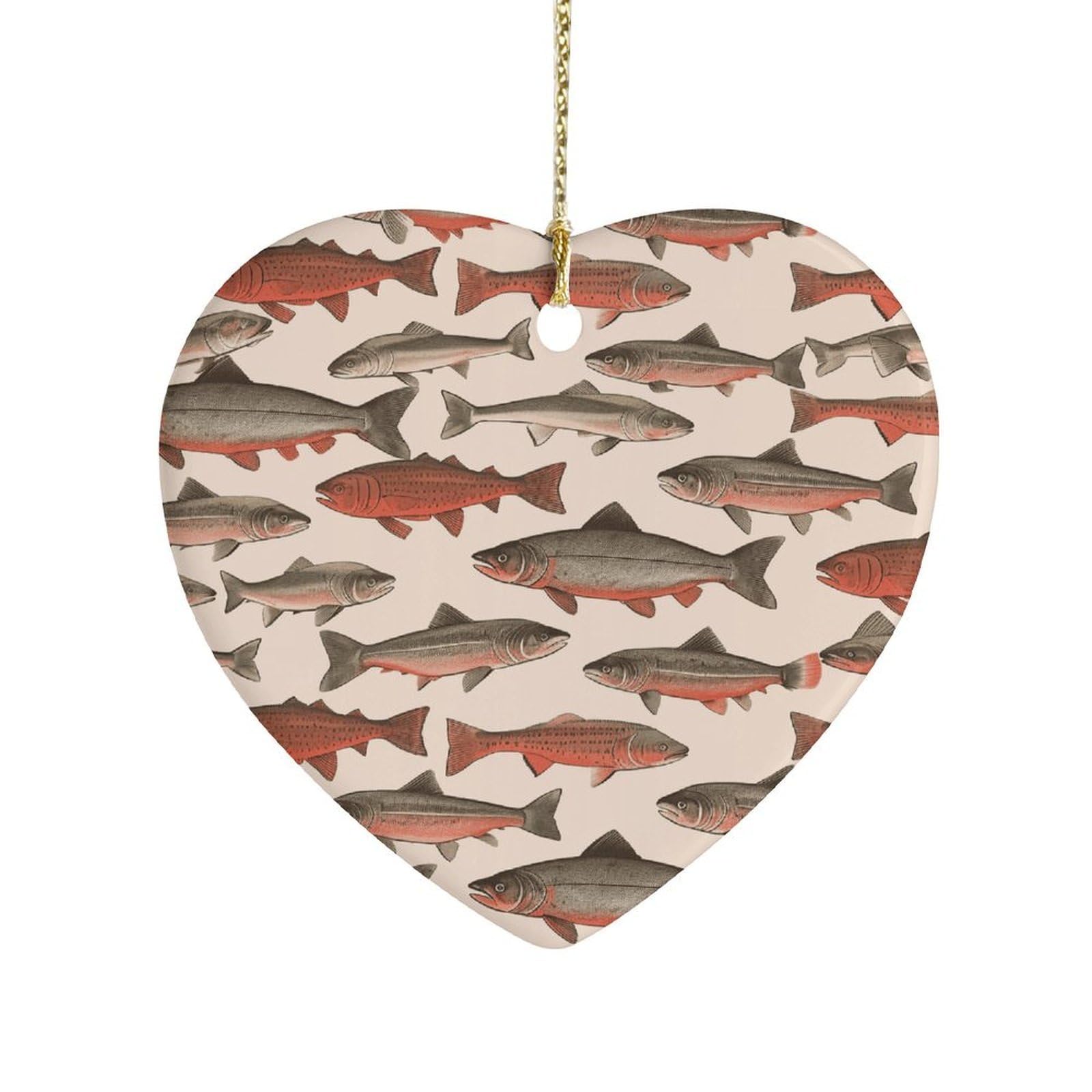 Khauerbc Style Salmonceramic Ornament,Heart-Shaped.christmas Tree Hanging Decoration-Holiday Home Decorations. Art Ornament,Friendship Keepsake - Gift Ideas, For Besties, Coworkers, Family.