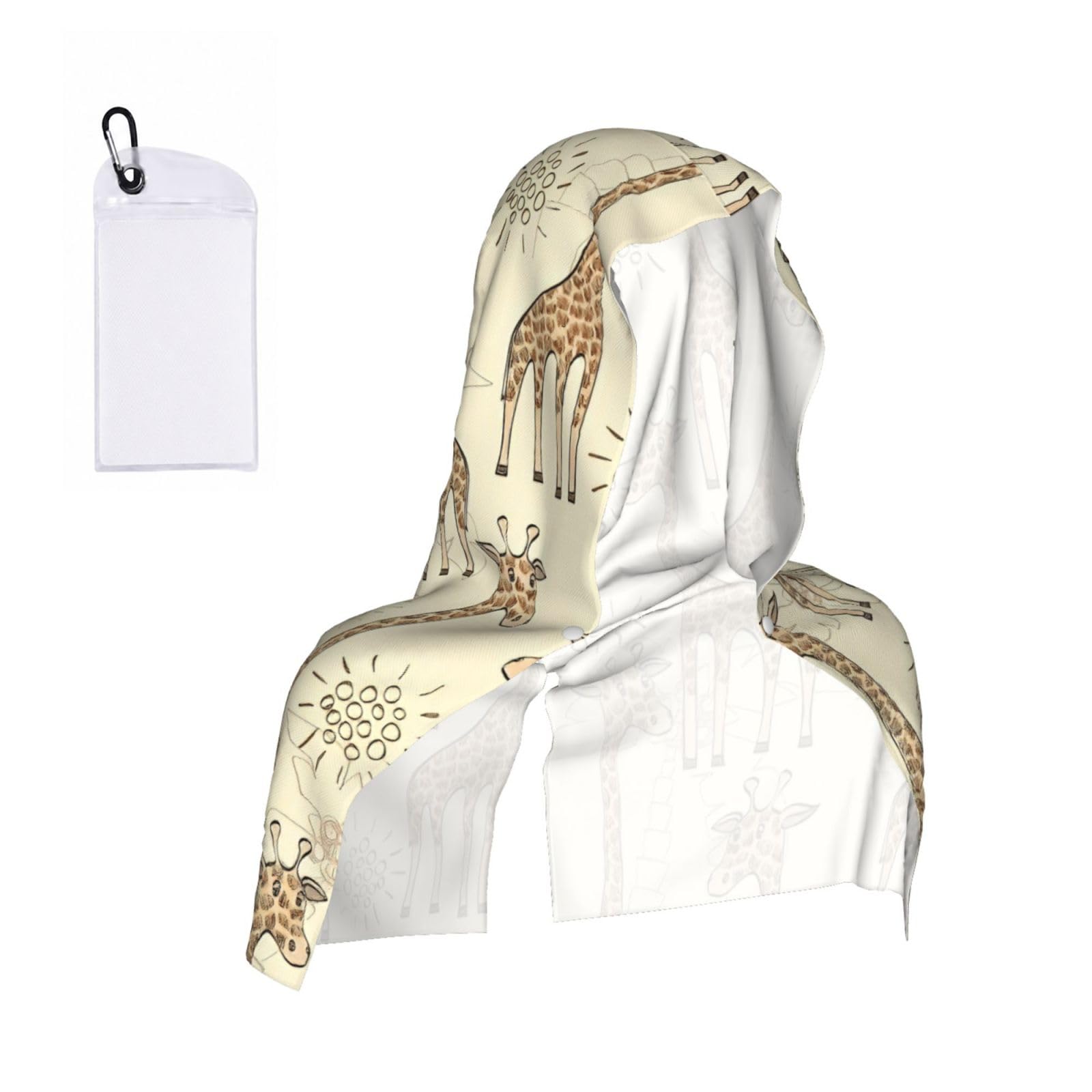 DUWAA Hand Drawn Giraffes Print Reusable Hoodie Cooling Neck Wrap, Hot Weather Outdoor Sports Workout Head Towel For Stay Chill