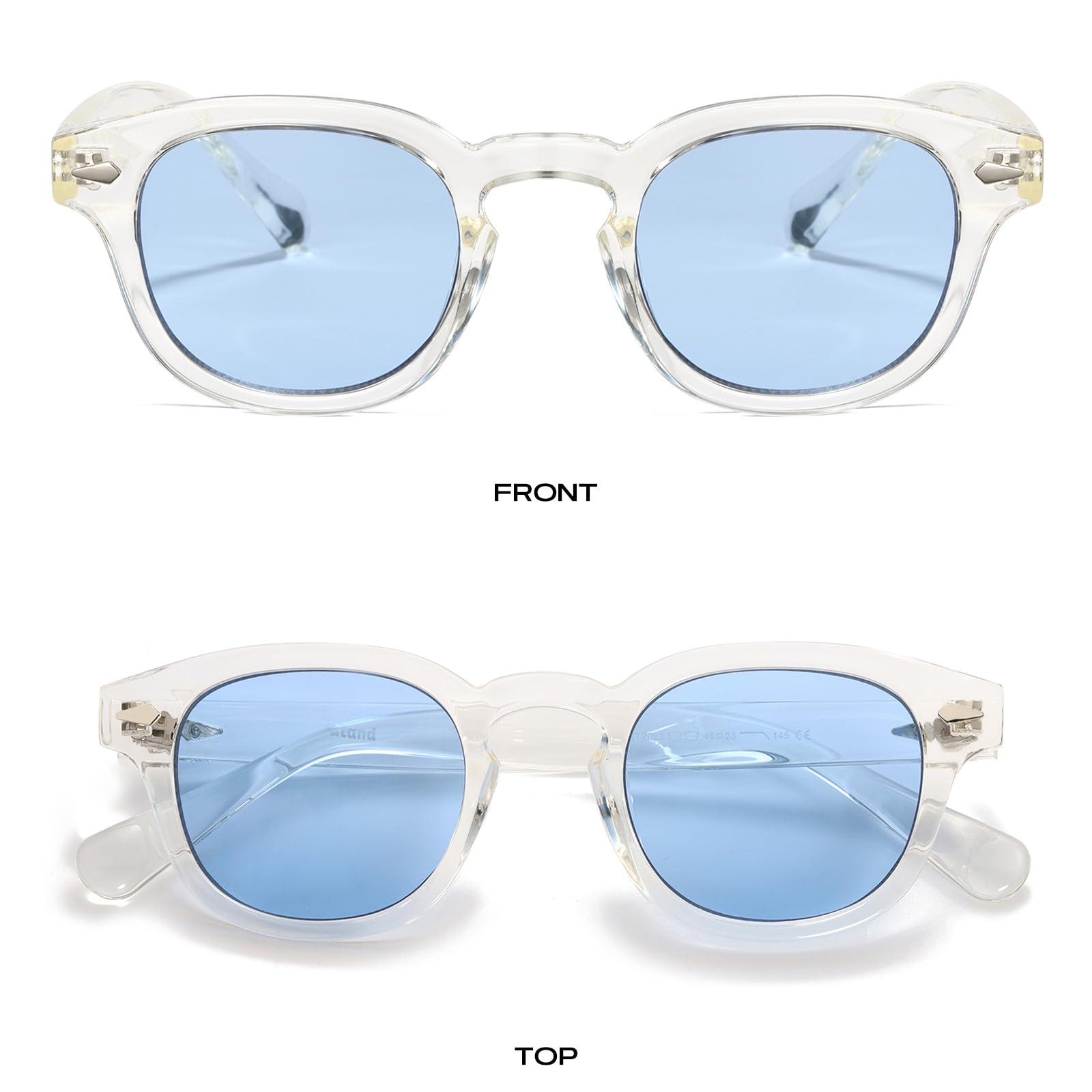 Gtand Unisex Vintage Retro Runde Stil Getönte Sonnenbrille Für Männer Frauen Mode Kreis Sonnenbrille 46mm, C25 Kristallrahmen/blau getönte Gläser, 46mm