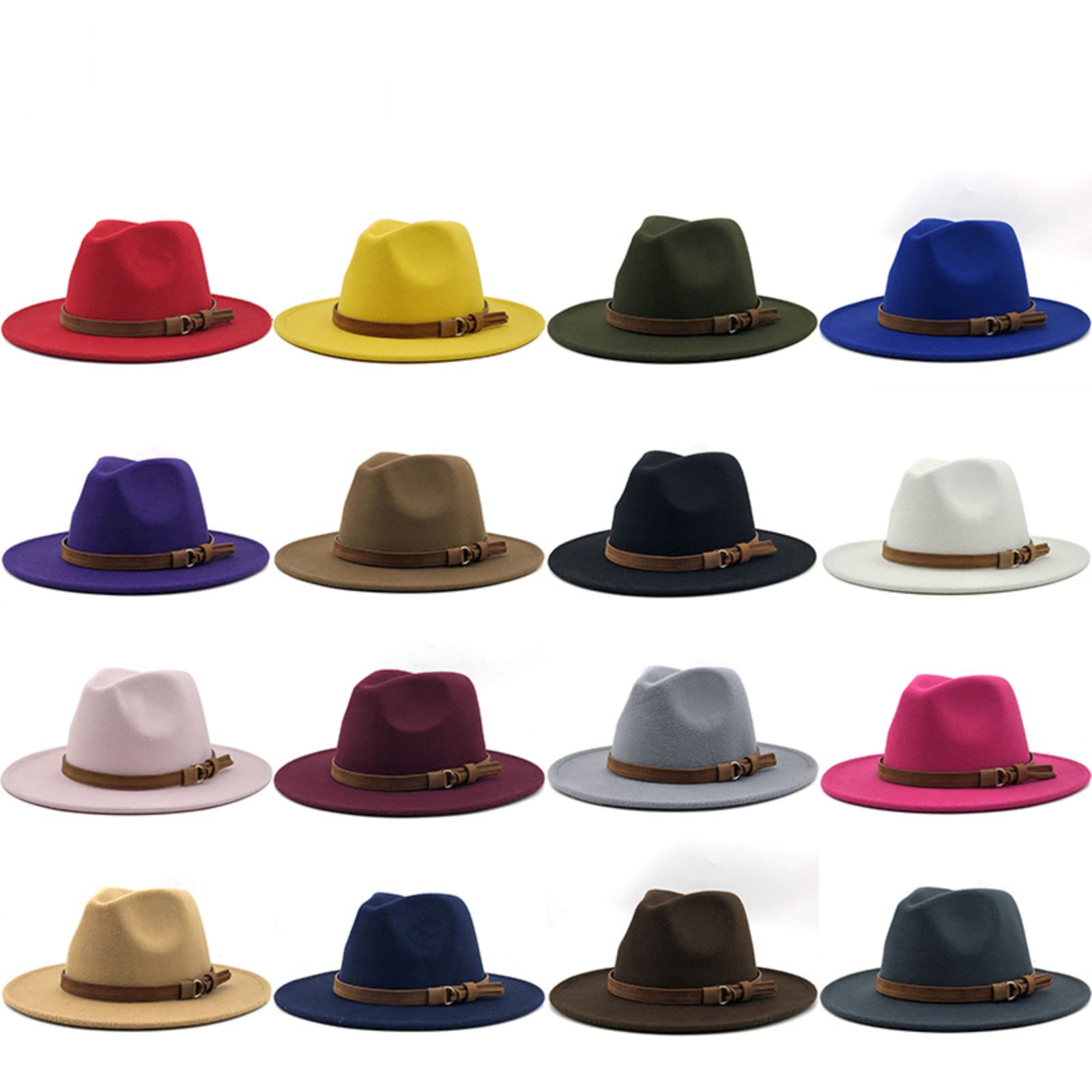 Chapeau Fedora unisexe réglable classique à large bord avec boucle de ceinture, chapeau panama vintage en feutre, casquette d'église jazz