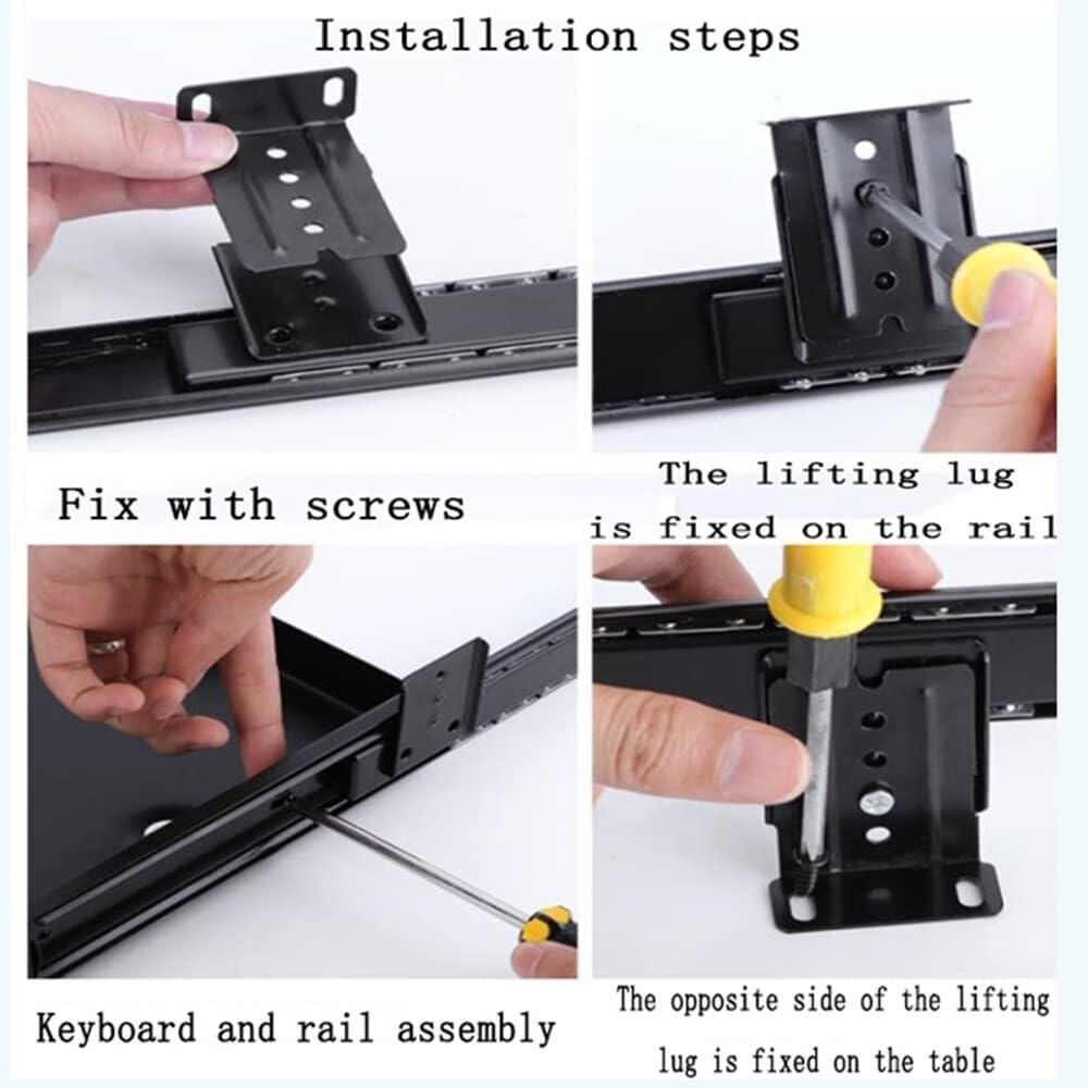 Grand plateau de clavier sous le bureau, support coulissant, plateforme coulissante de 55,9 cm, tiroir réglable pour ordinateur, noir – Maximisez le confort et l'espace.