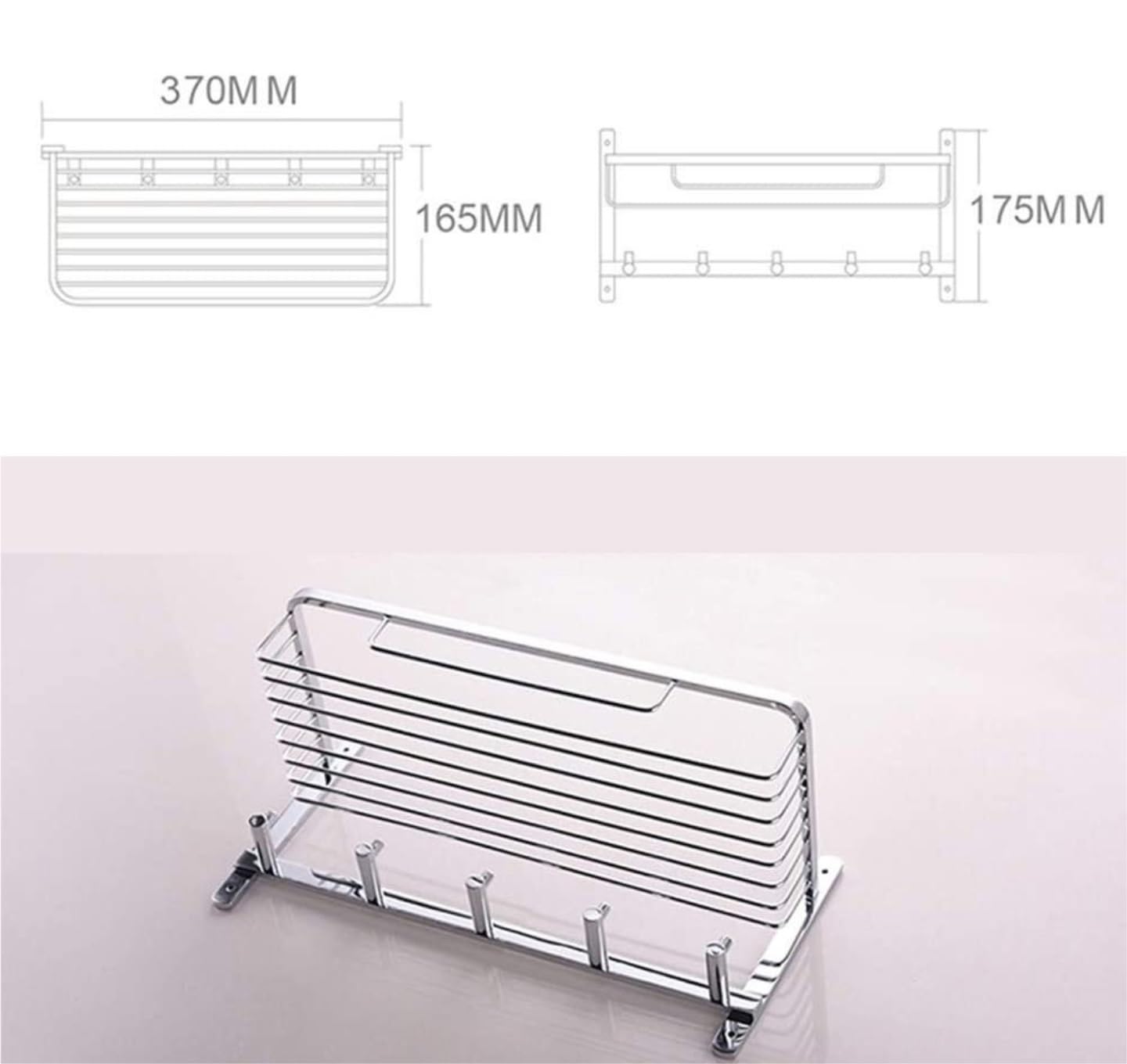 Estantería Cocina y Baño Estante De Ducha Montado En La Pared Cesta Almacenamiento Baño Cromo Latón Con 5 Ganchos Estanteria Ducha