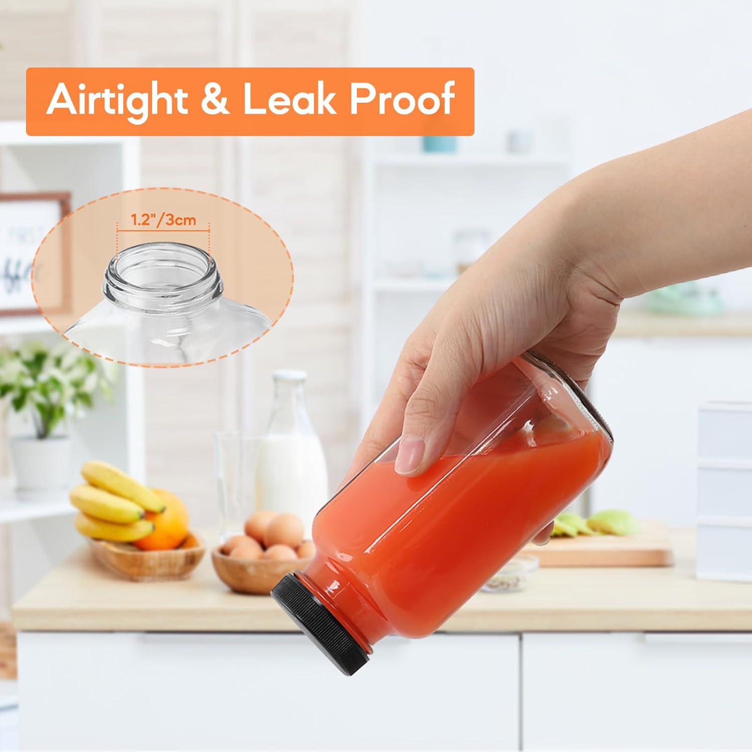 STARSIDE 8 oz Glass Juice Bottles with Lids 6 Pack - Square Reusable Drinking Jars for Juicing, Milk, Kombucha - Includes 1 Bottle Brush, 6 Colored Labels - Image 4