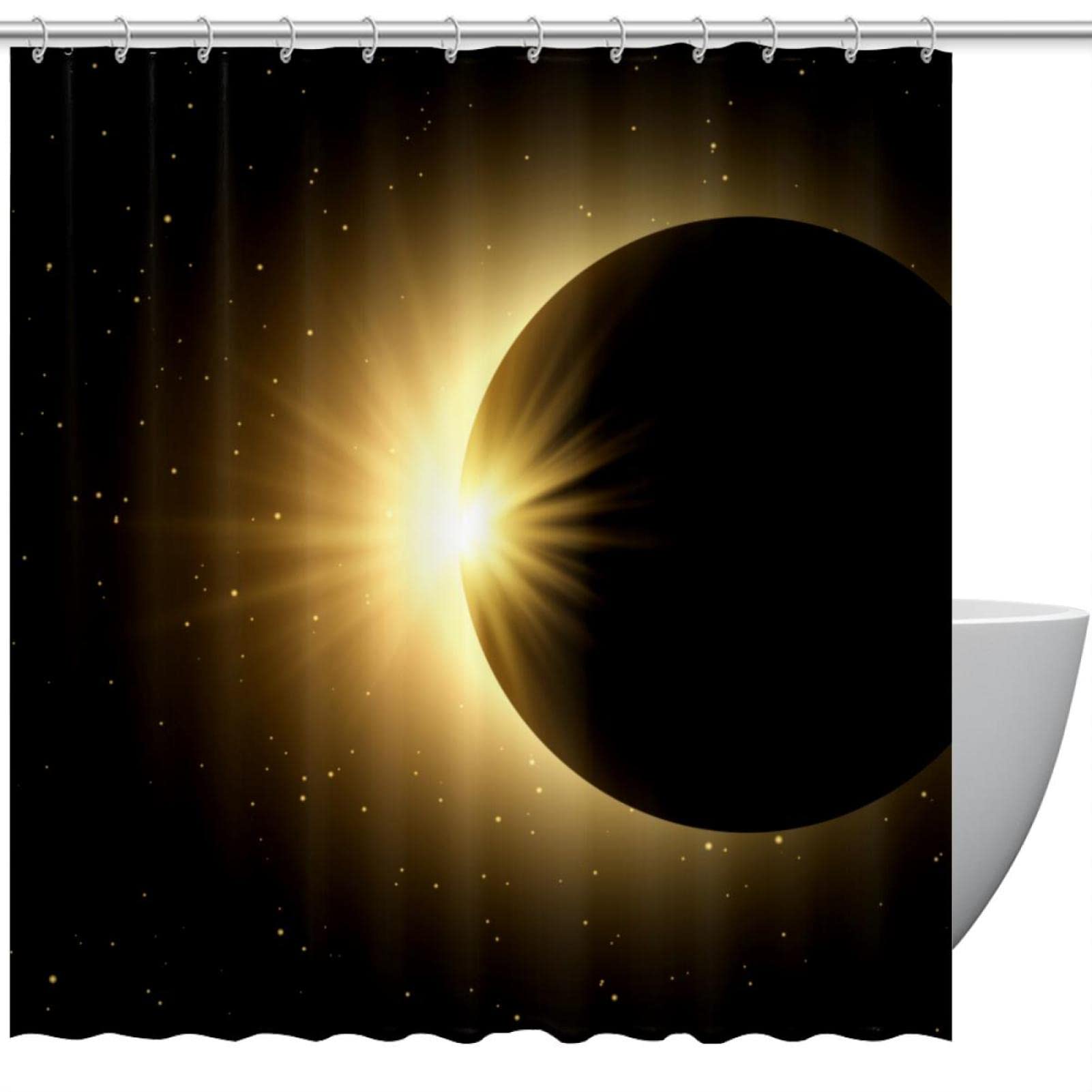 KXOBlack Space Sky Background with Solar Eclipse Shower Curtain Waterproof Washable Bath Curtains Polyester Bathroom Curtain Set with Hooks 72"x72"