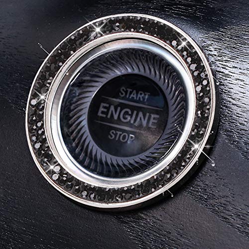 Image of ToBeQueen Bling Car Crystal Rhinestone Ring Emblem Sticker, Car Interior Decoration, Bling Car Accessories for Women, Push to Start Button, Key Ignition Starter & Knob Ring (Black)