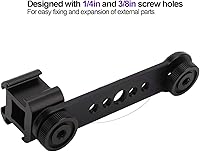 Vista 6 de Soporte triple de zapata fría, soporte de barra de extensión de luz de micrófono cardán, aleación de aluminio con orificios de tornillo de 1/4 y 3/8