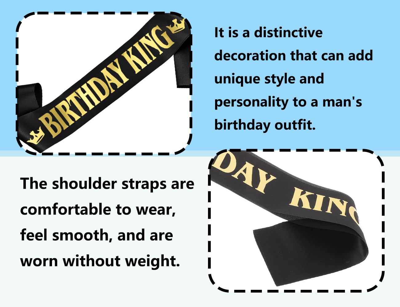 KAPSING Birthday King szarfa urodzinowa, męska szarfa urodzinowa, dekoracja urodzinowa, Boy Sash czarna, baner z okazji urodzin, dekoracja na przyjęcia urodzinowe