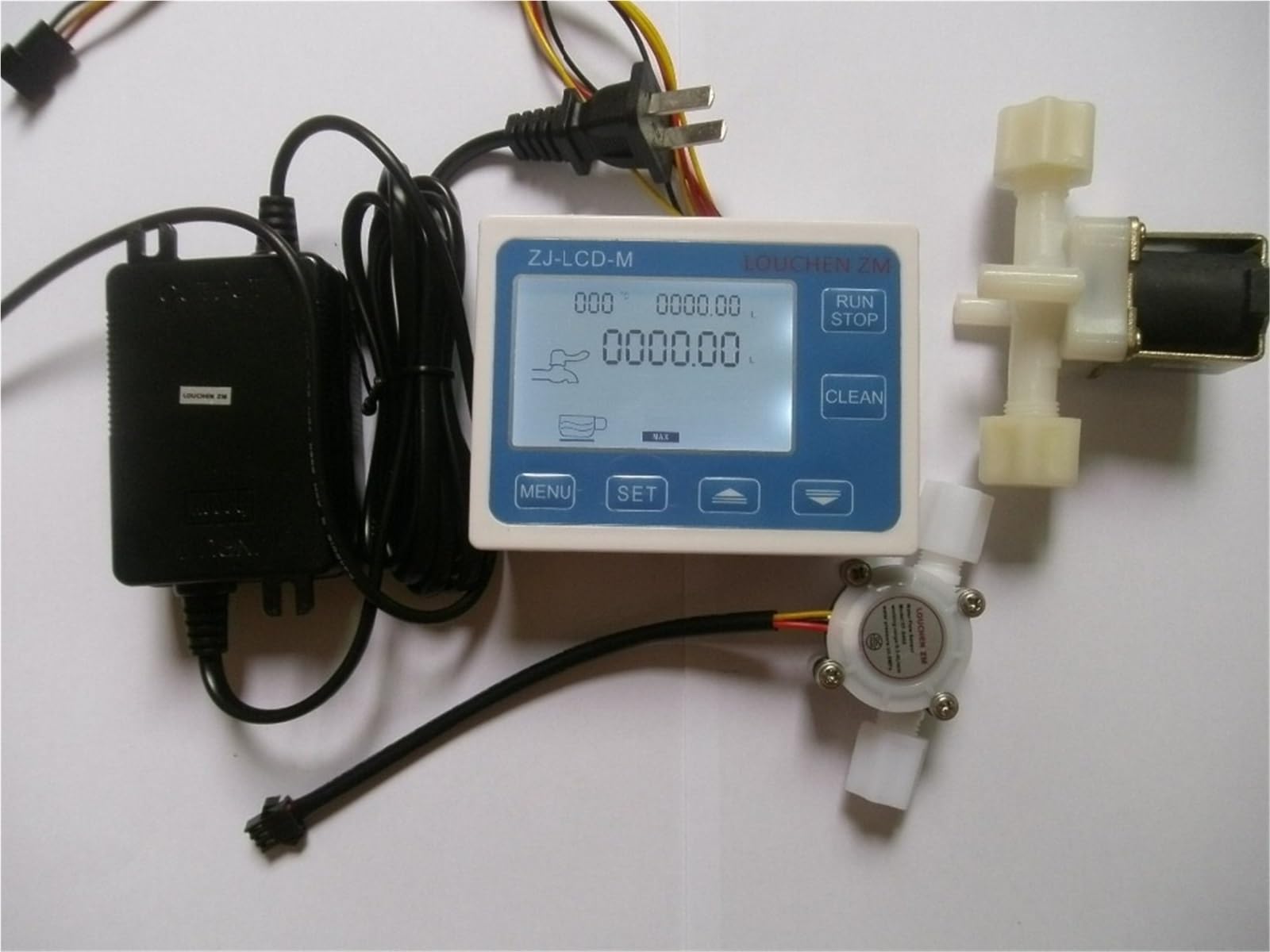 G1/4" Display di controllo del flusso d'acqua Misuratore di portata+Sensore di flusso+Adattatore di alimentazione+Solenoide