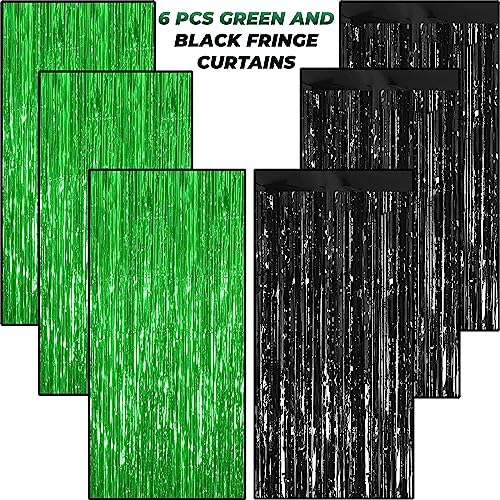 Image of TOYXE 6 Pieces Foil Fringe Tinsel Party Curtains for Photo Backdrop (BLACK-GREEN) | Fringe Curtains for Decoration | Foil Curtains for Birthday Decoration, Anniversary, Bachelorette, Wild One Jungle Theme