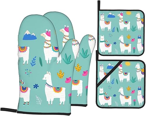 Juego de manoplas de horno y soportes para ollas, guantes de horno, soportes para ollas para cocina, guantes impermeables para horno, manoplas con