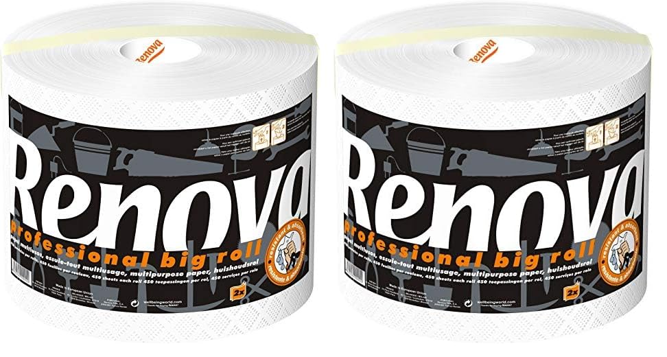 Renova Bobine Papier Multiusage Professional Big roll, très résistant et 100% recyclé, 2 plis, 1 rouleau (Lot de 2)