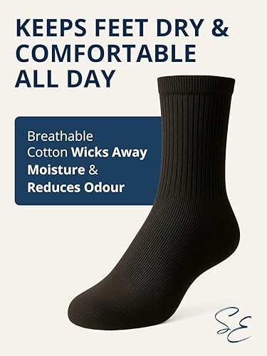 Miniatura 7 de Special Essentials 12 pares de calcetines de algodón para diabéticos para hombres y mujeres, parte superior extra ancha no vinculante, calcetines de