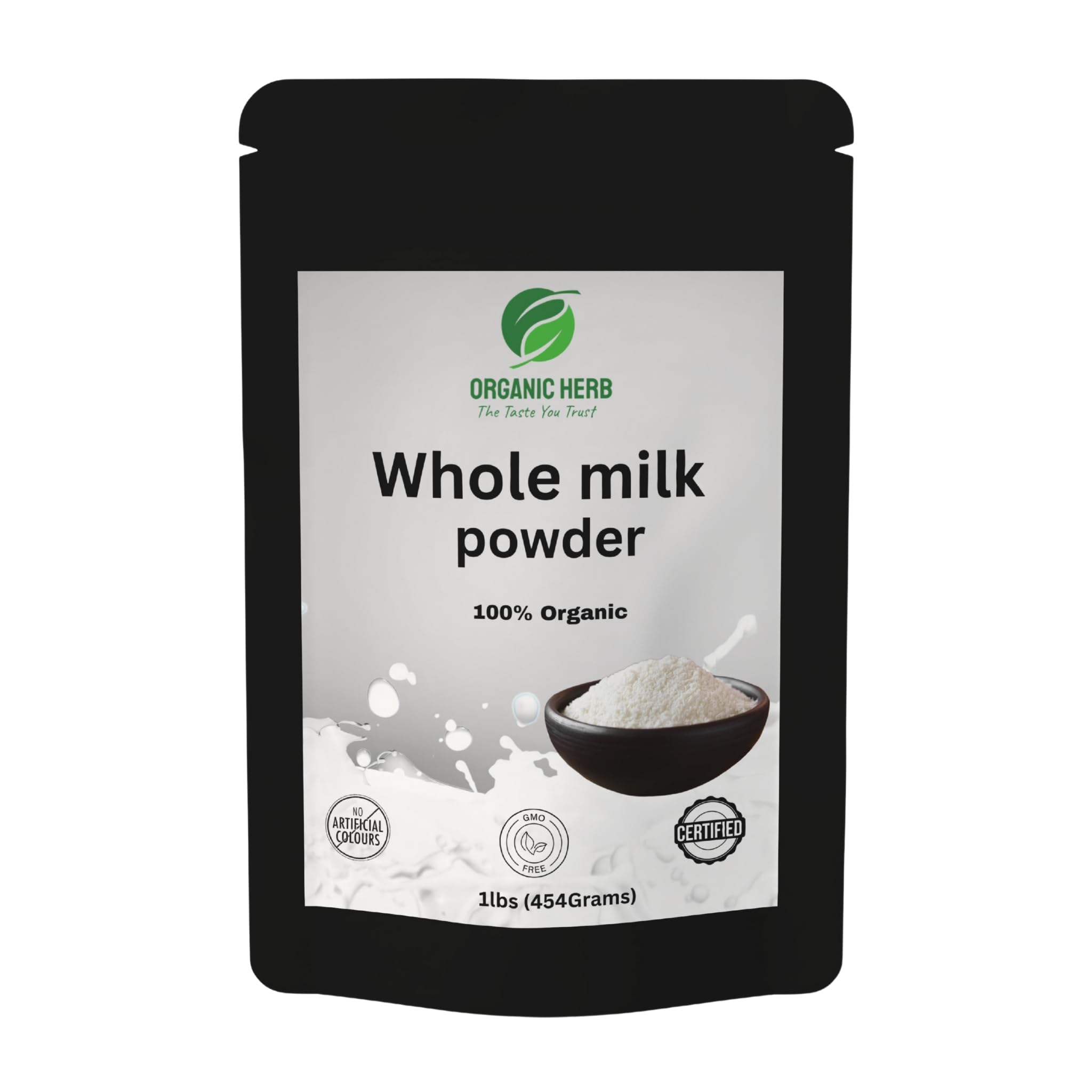 Organic Herb Whole Milk Powder, 1lbs Pasture Raised Source, rBST Hormone Free, Powered Milk for Baking & Cooking, 9g Protien Per Serving, NON-GMO,