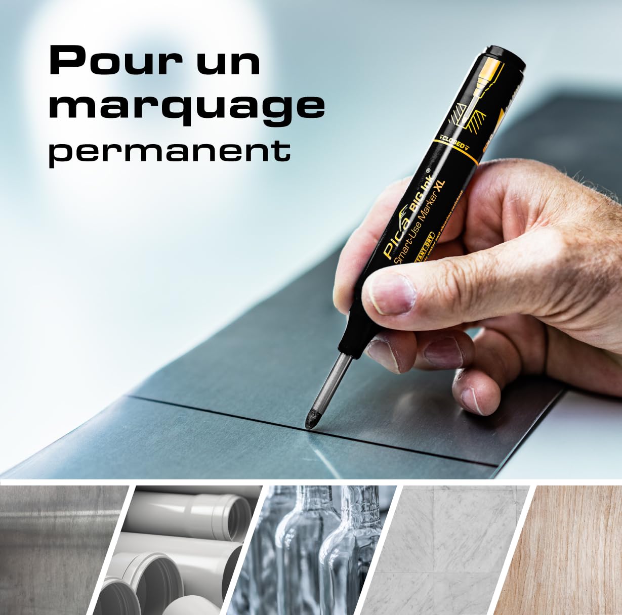 Pica Allround‑Set | Set professionnel de marquage avec Pica Dry 3030, Fine Dry 7070 et Pica Big Ink noir | Marqueur de trous profonds | Pour artisans et bricoleurs