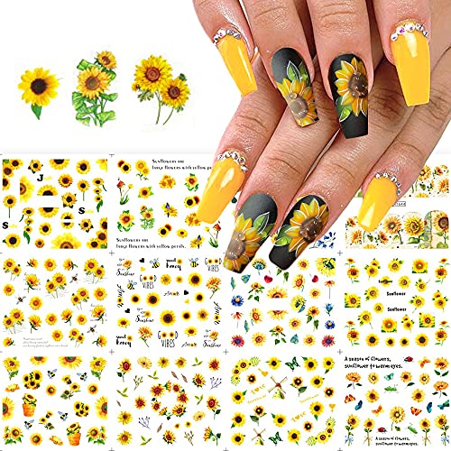 Sunflowers Nail Art Decorations Flowers Nail Art Supplies Yellow Daisy Flowers Charms Butterfly Bee Nail Design Nail Art Stickers Decals Foils Wraps Tattoo for Women Nail Accessories 1 Big Sheet