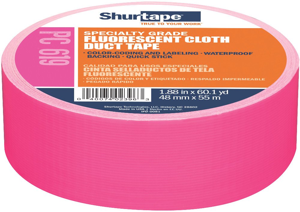 Shurtape PC 619 Specialty Grade, Fluorescent Cloth Duct Tape, Hi-Visibility Social Distancing Marking, 48mm x 55m, Fluorescent Pink, 1 Roll (110500)