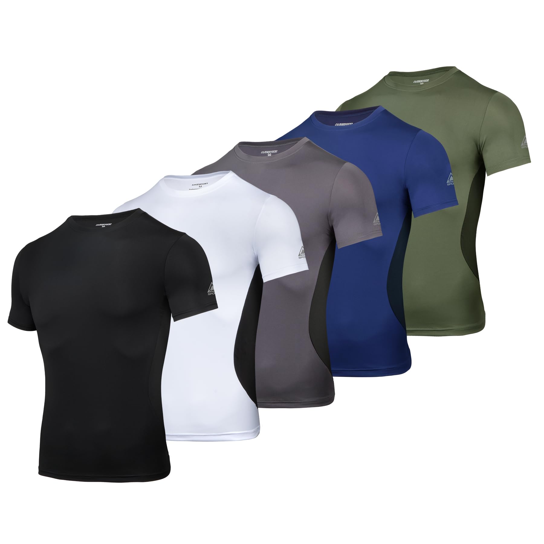 AMZSPORT Maglietta a Compressione da Uomo, a Maniche Corte, Funzionale, Cool Dry, per Allenamento e Corsa
