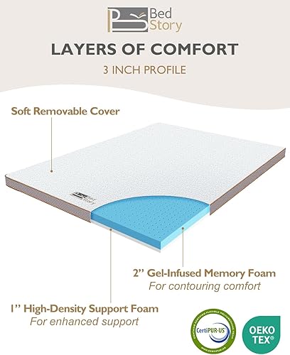 Miniatura 6 de BedStory Cubrecolchón de 3 pulgadas King  Cubrecolchón de espuma viscoelástica con infusión de gel, tamaño King con funda extraíble y lavable,
