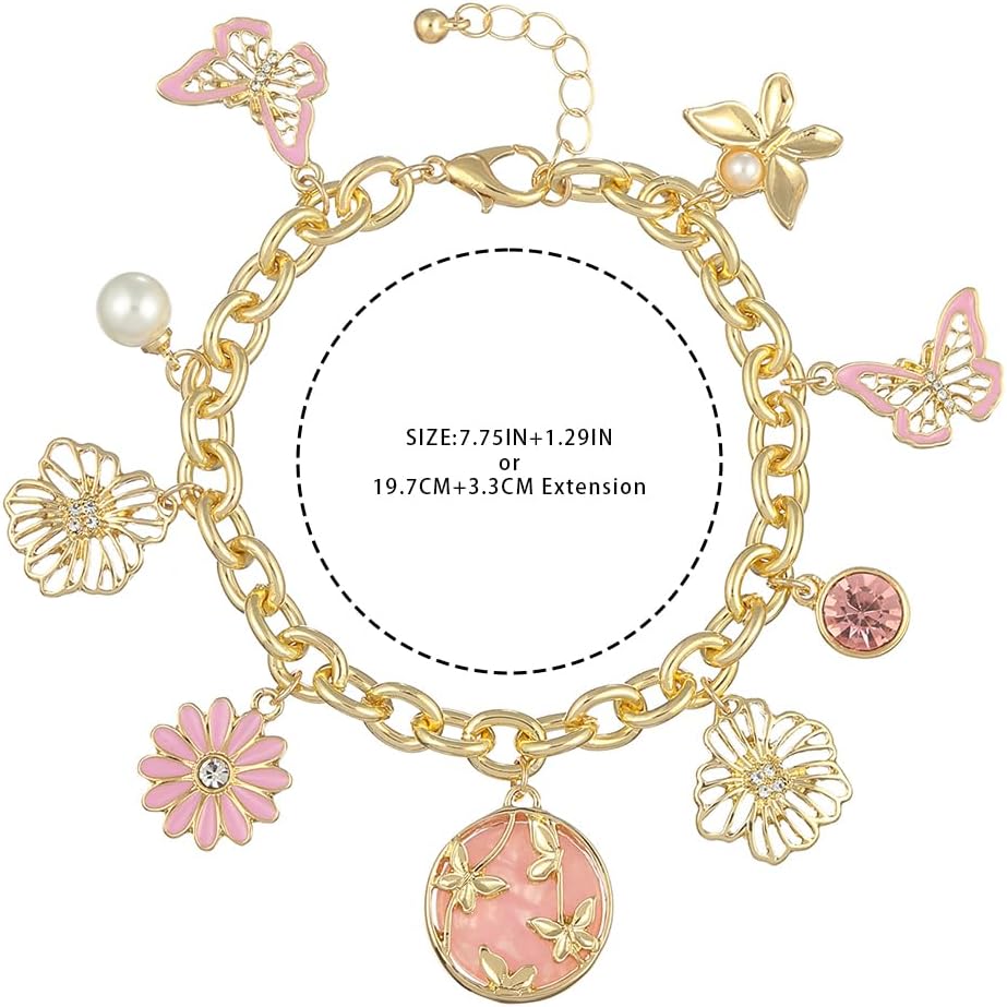 Madison Tyler Charm Bracelet | Gold Link Flower Butterfly Jewelry for Women | Dainty Spring Gift - Image 6
