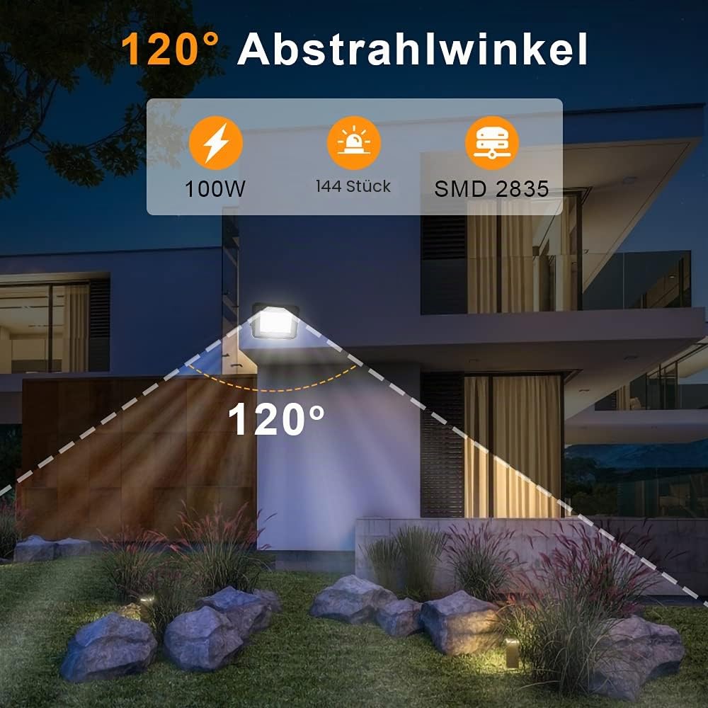 Daromigo LED Strahler Außen, 10 Stück 100W, Superhell 8500LM Scheinwerfer, 6000K Kaltweiß IP65 Wasserfest für Hinterhof, Flur, Garage