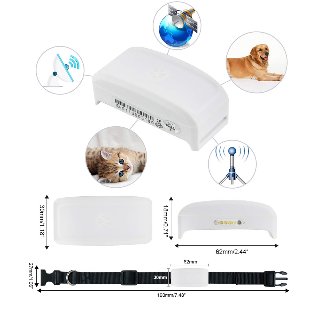 Localizador GPS para Perros y Gatos Tiempo Real Pequeño GPS Tracker con Historial de Ruta, Dispositivo de Alarma Impermeable APP Gratuita TK911