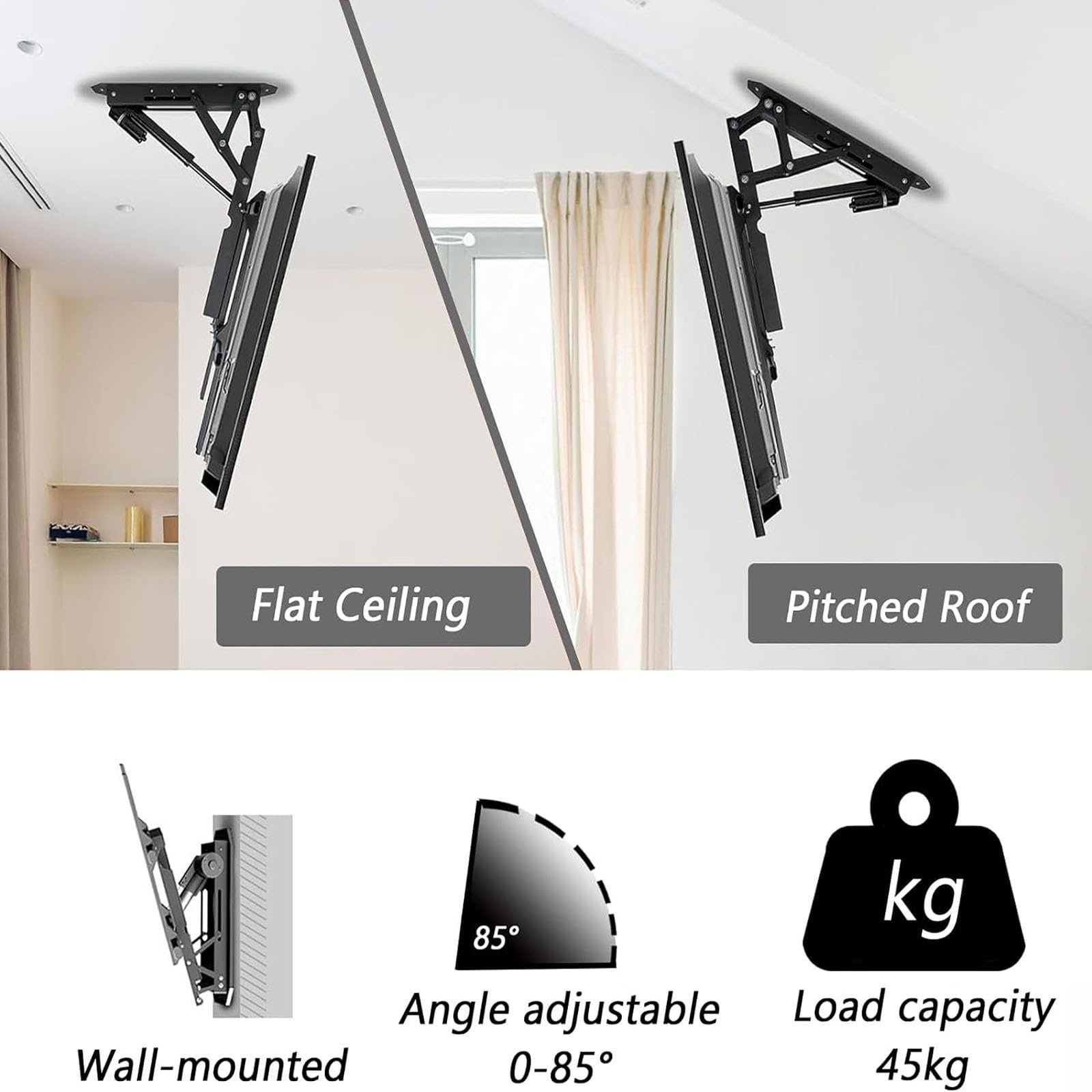 Supporto TV Elettrico da soffitto - Supporto TV da Parete, Adatto a TV da 50-75/50-90 Pollici, Supporto TV telescopico Pieghevole, con Telecomando, Supporto TV a sc,50-75inch TV