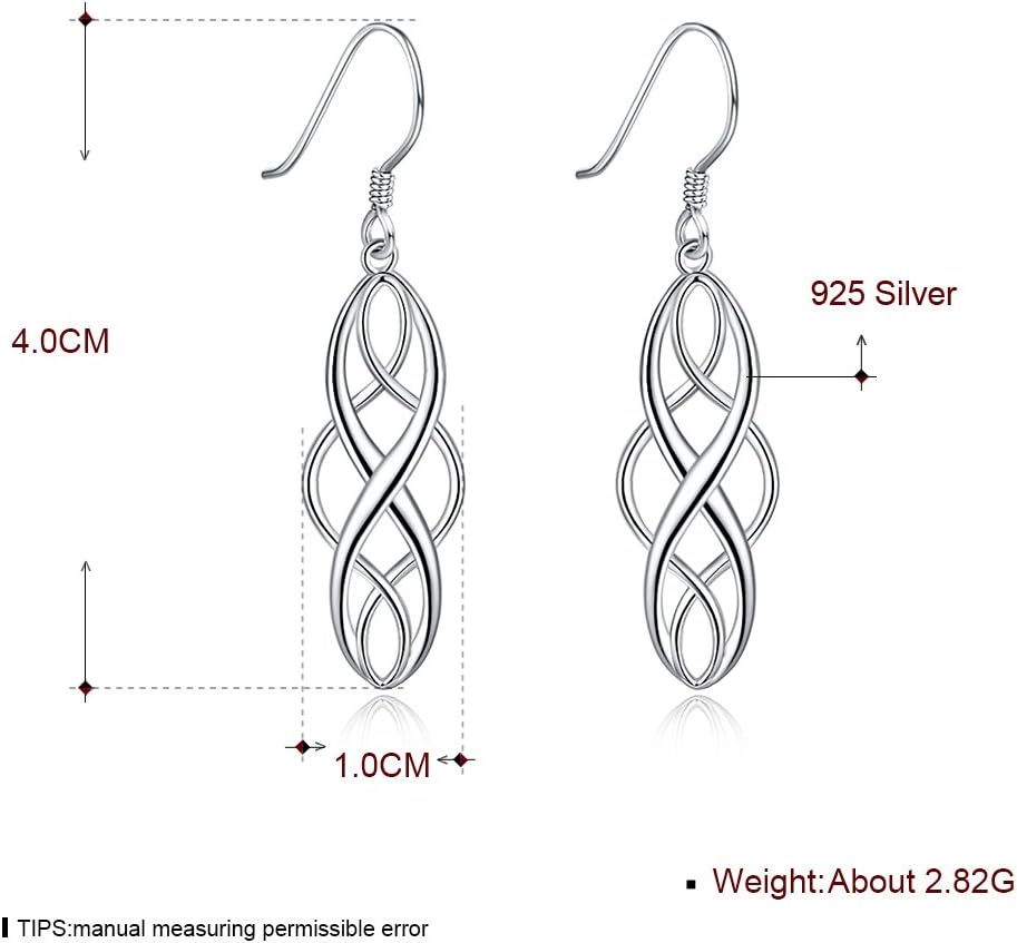 Elegant 925 Sterling Silver Celtic Knot Infinity Love Drop Dangle Earrings With Post for Women Hypoallergenic Fashion Luckly Goldtone Plated Dangling